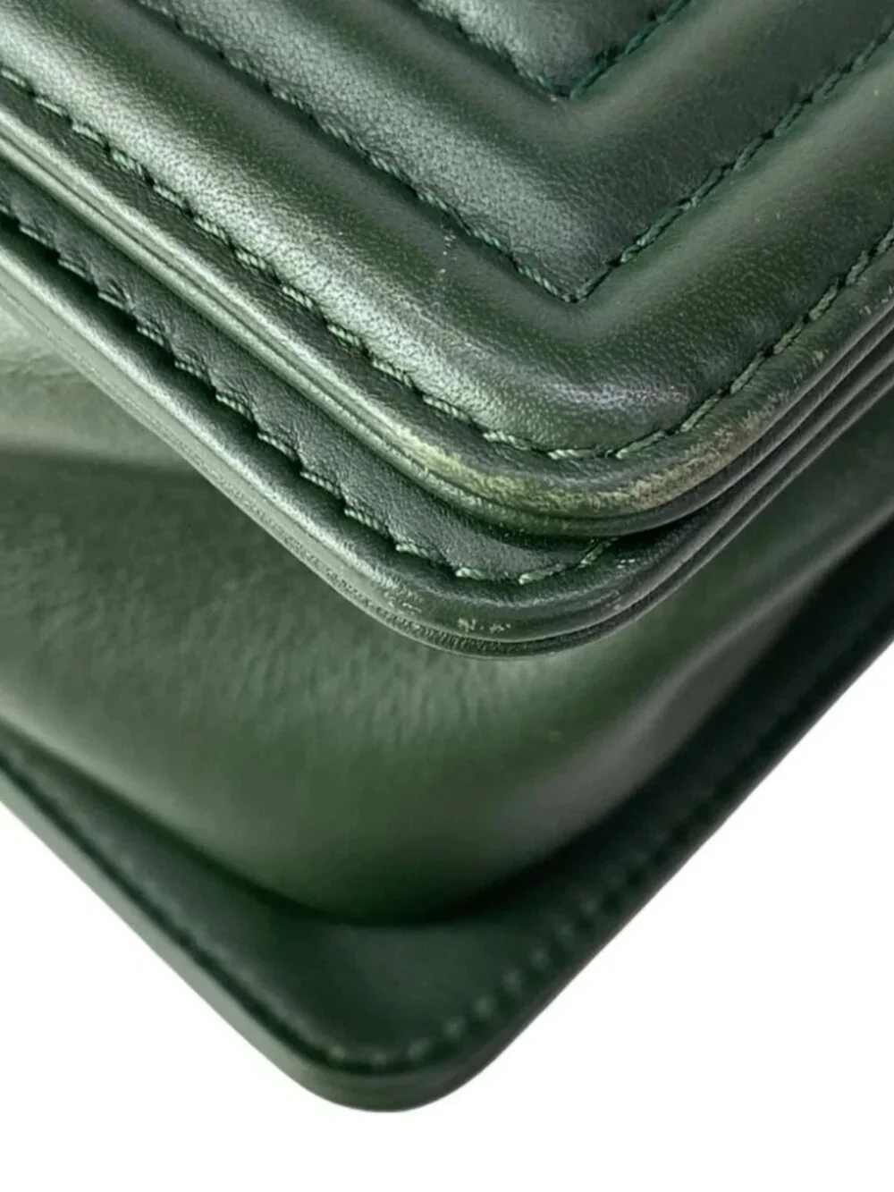 CHANEL Boy Chanel /Matelasse Dark Green Leather Shoulder Bag gold hardware